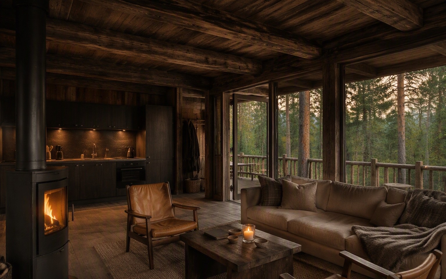 Jagers Lodge met veranda in het bos