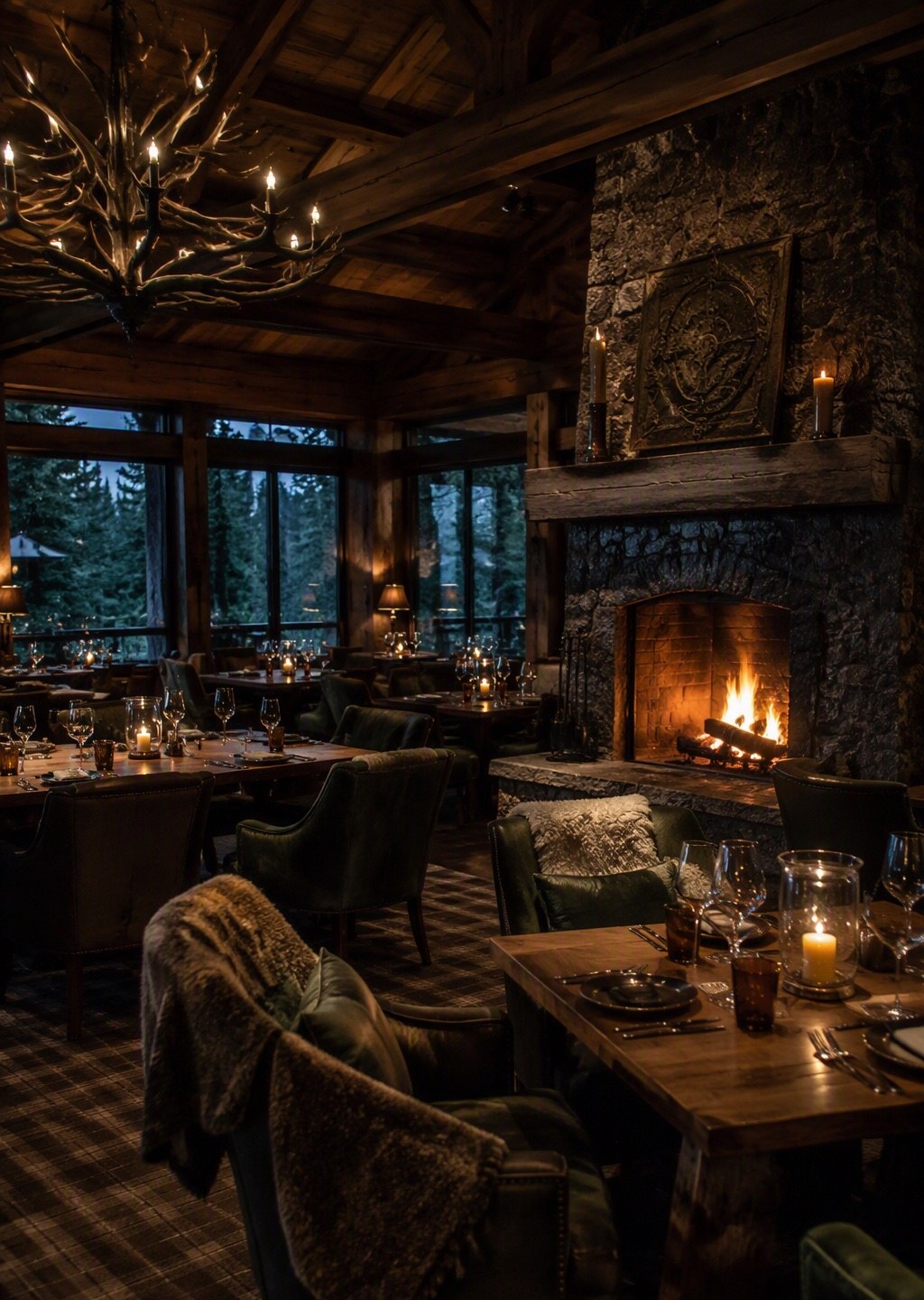 Interieur van restaurant Wild & Vuur bij haardlicht