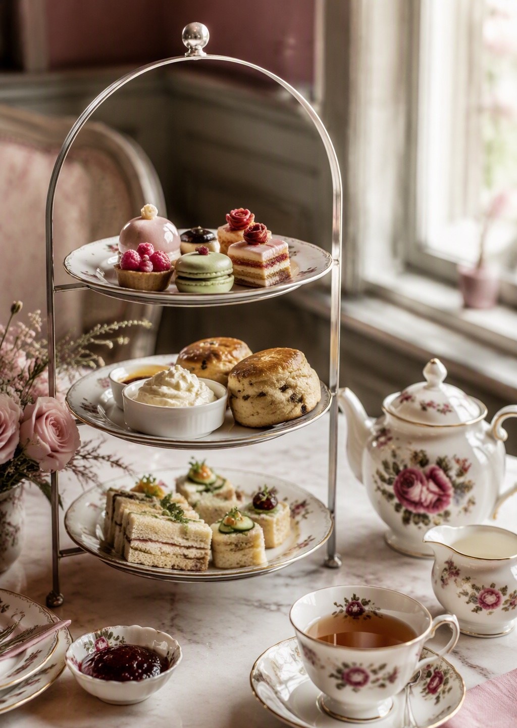 High tea met etagère en theepot