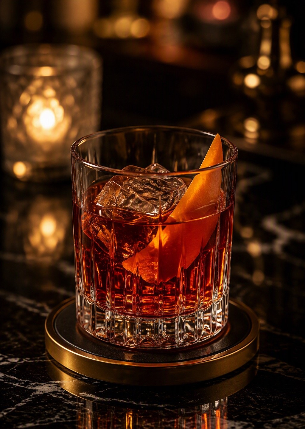 Signature cocktail op een marmeren barblad