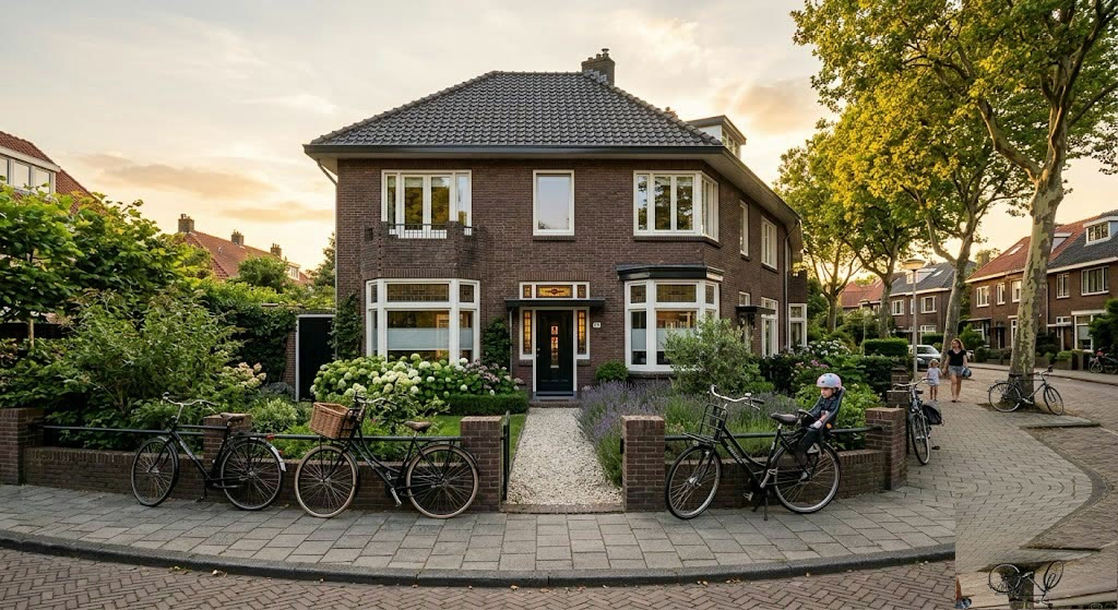 Jaren-30 gezinswoning met voortuin en fietsen in Utrecht