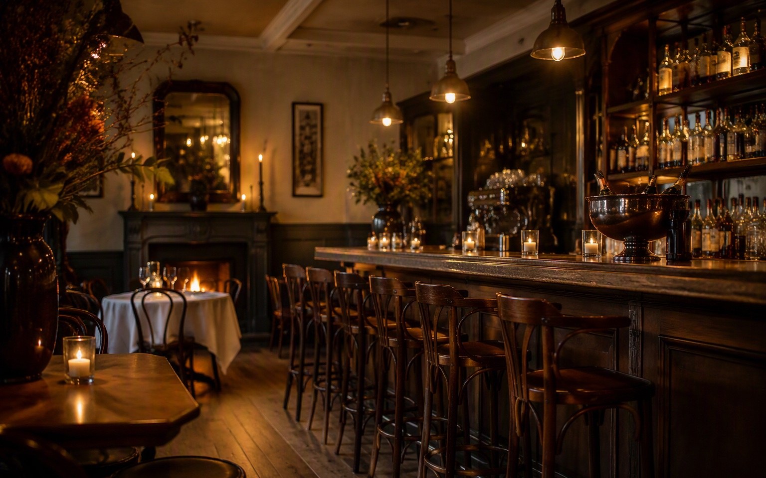 De bar van de herberg met koperen tap