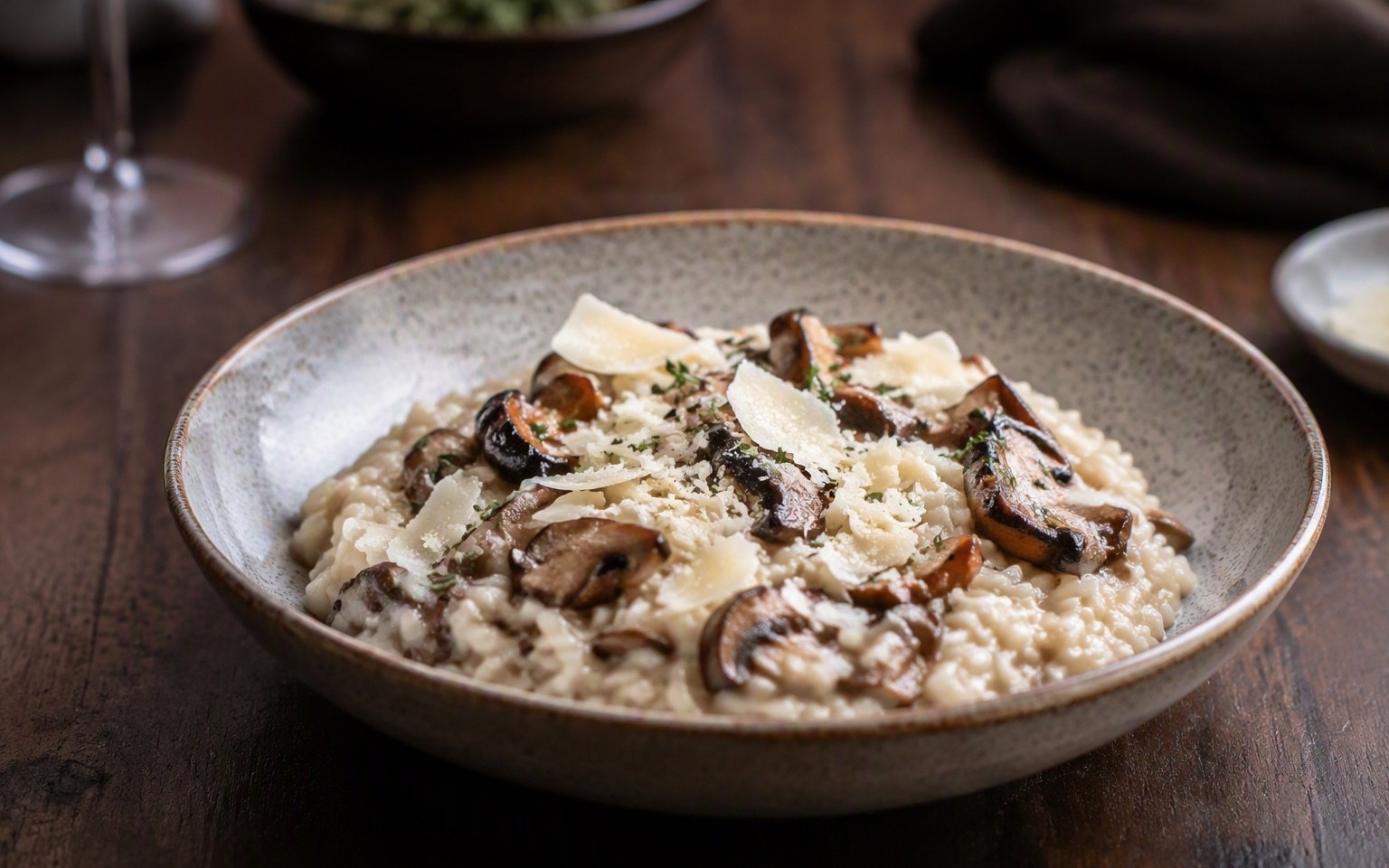Risotto van bospaddenstoelen met oude kaas
