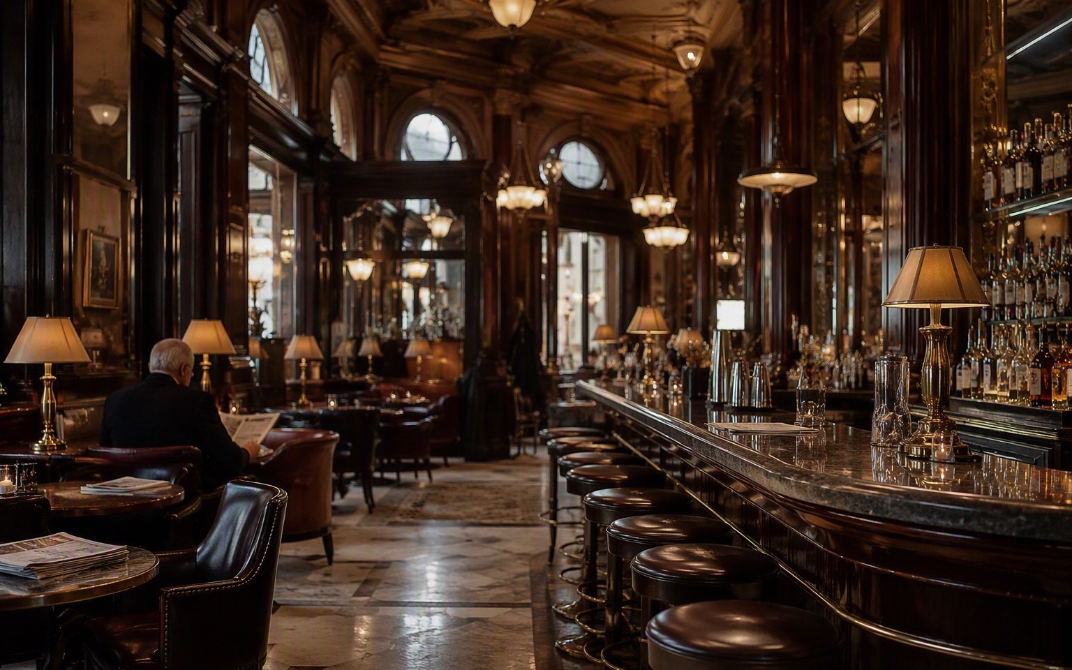 De messing bar van Grand Café Statie